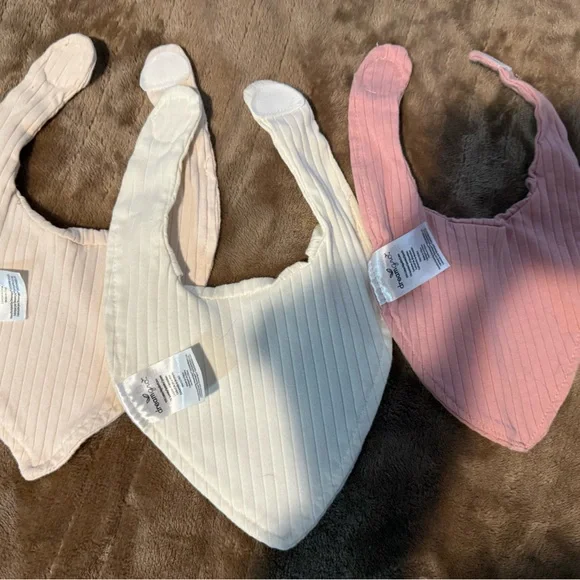 Soft Baby Bib Set - Cream, White, and Pink Girls Bibs Set of 3 - Picture 2 of 2